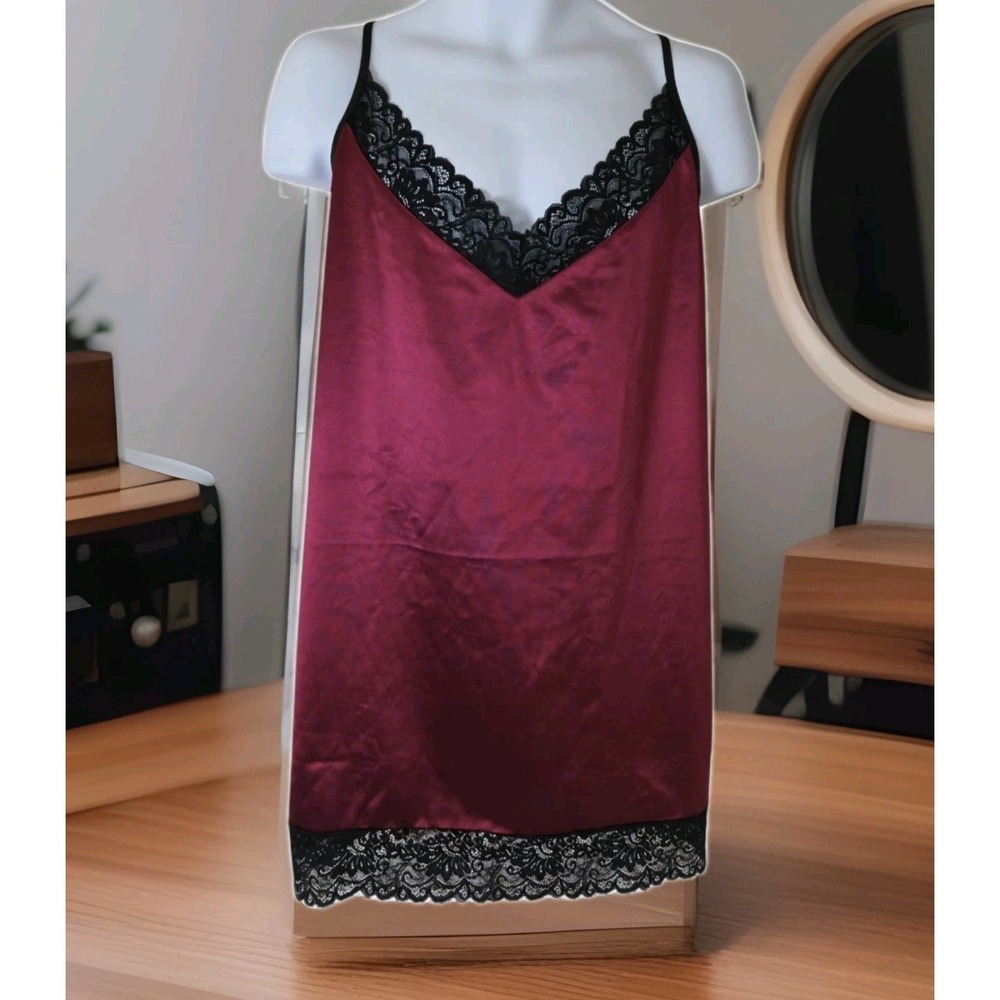IN'VOLAND‎ Chemise Slip Dress 28 Maroon Satin Stretchy Intimate Lingerie NWT